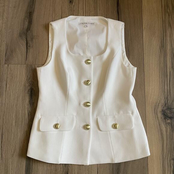 Trina Turk White Juliette Vest Top Size 4 Gold Button Sleeveless Square Neck - Picture 2 of 9